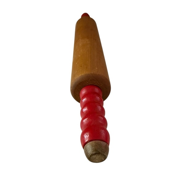Rolling Pin Red Wooden Spindle Handle Farmhouse
kitchen Vintage 1940’s 17 inch - Picture 2 of 5
